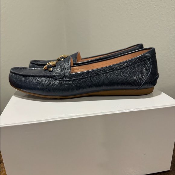 Kate Spade Carmen Driving Loafers Navy Blue Gold Pebbled Leather Women’s 10 - Picture 6 of 10